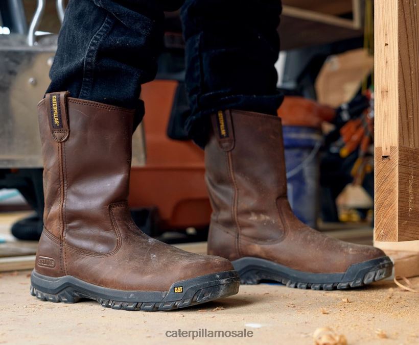 arbeidsstøvel i ståltå med trekkstang Caterpillar menn DLL62860 sommer brun | arbeidsstøvler