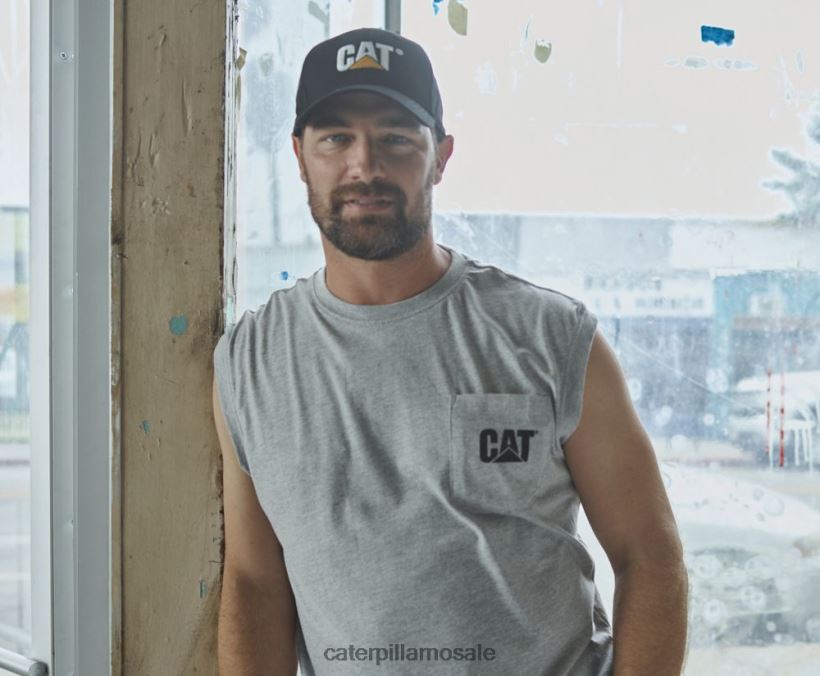 varemerke ermeløs lomme-t-skjorte Caterpillar menn DLL628231 gråmelert | topper og yttertøy